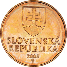 Moeda, Eslováquia, Koruna, 2005, MS(64), Aço Cromado a Bronze, KM:12
