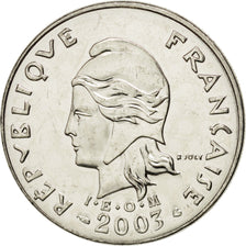 FRENCH POLYNESIA, 20 Francs, 2003, Paris, KM #9, MS(63), Nickel, 28.3, Lecompte.