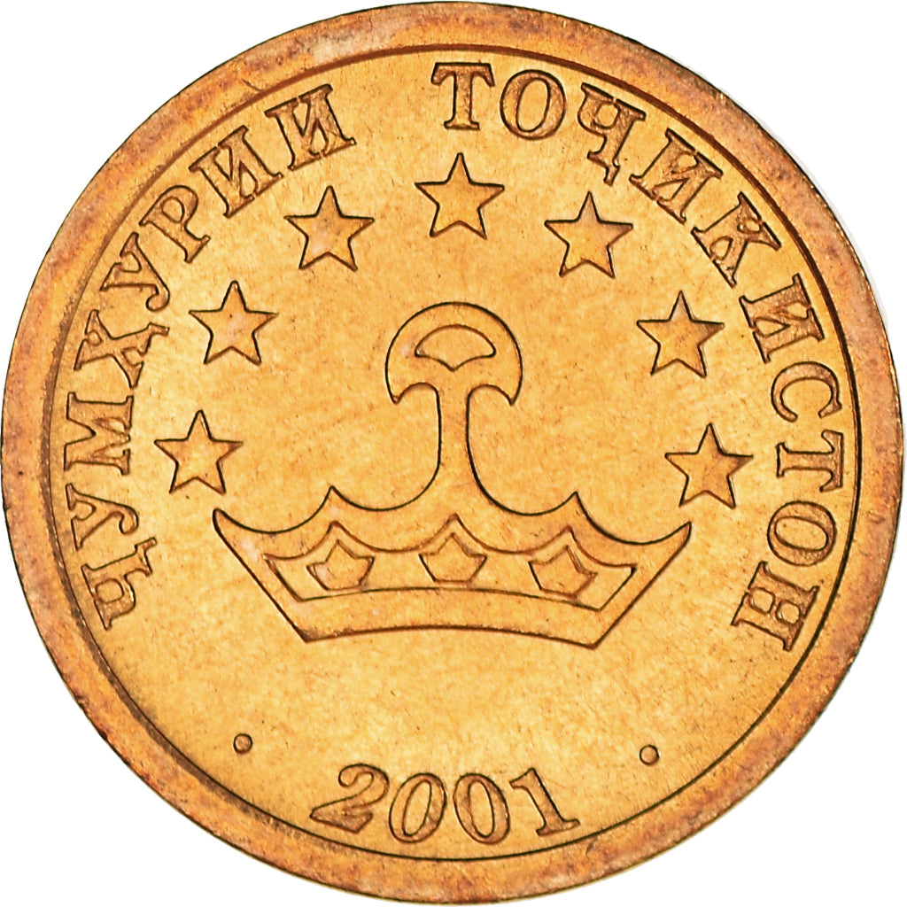 Coin, Tajikistan, 5 Drams, 2001, St. Petersburg, MS(64), Brass Clad Steel