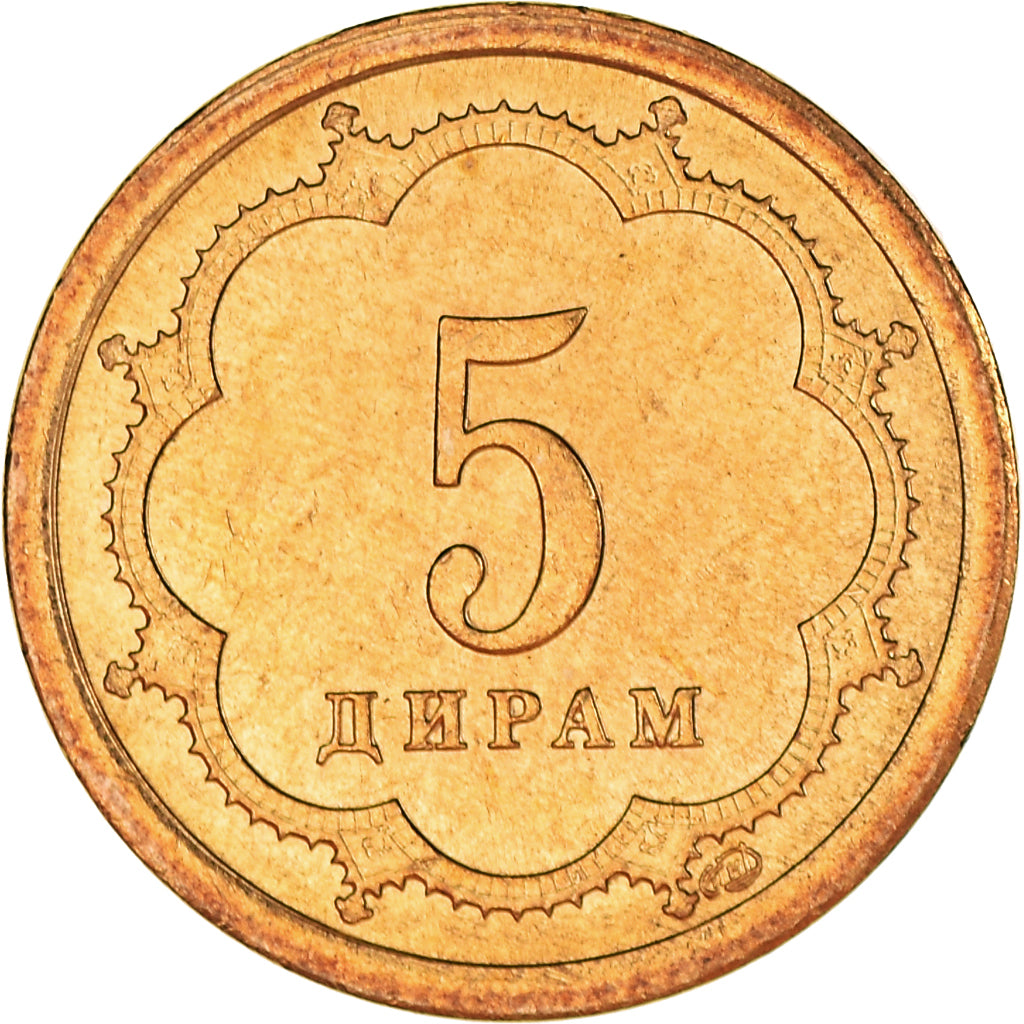 Coin, Tajikistan, 5 Drams, 2001, St. Petersburg, MS(64), Brass Clad Steel