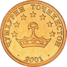Munten, Tajikistan, 10 Drams, 2001, St. Petersburg, UNC, Brass Clad Steel