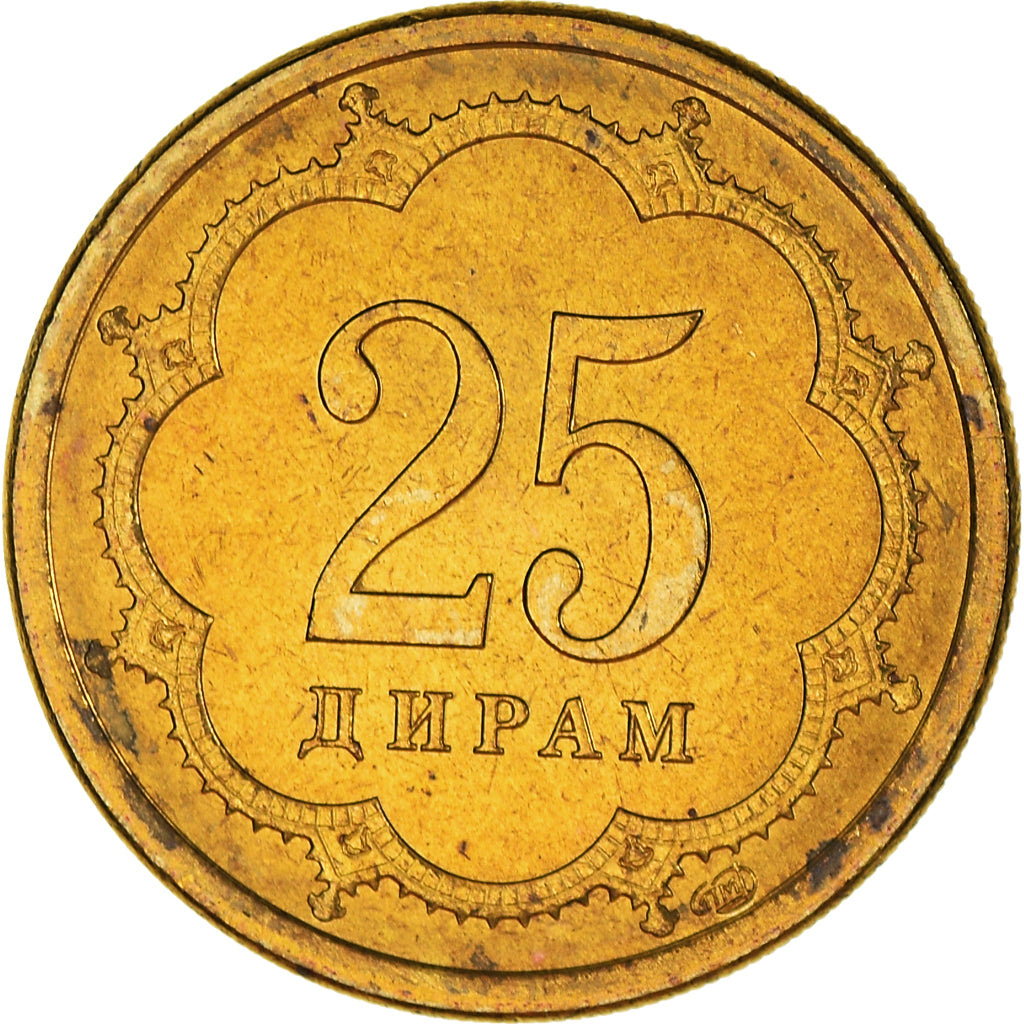 Coin, Tajikistan, 25 Drams, 2001, St. Petersburg, MS(64), Brass, KM:5.1