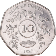 Monnaie, Ouganda, 10 Shillings, 1987, SPL+, Nickel plaqué acier, KM:30