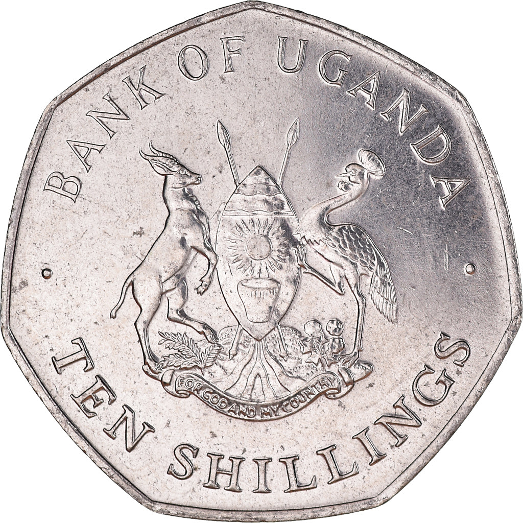 Monnaie, Ouganda, 10 Shillings, 1987, SPL+, Nickel plaqué acier, KM:30