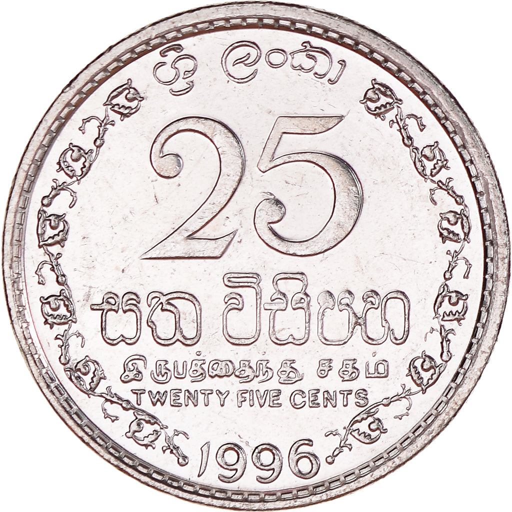 Coin, Sri Lanka, 25 Cents, 1996, MS(63), Nickel Clad Steel, KM:141a