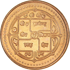 Coin, Nepal, SHAH DYNASTY, Birendra Bir Bikram, Rupee, MS(64), Brass, KM:1073a
