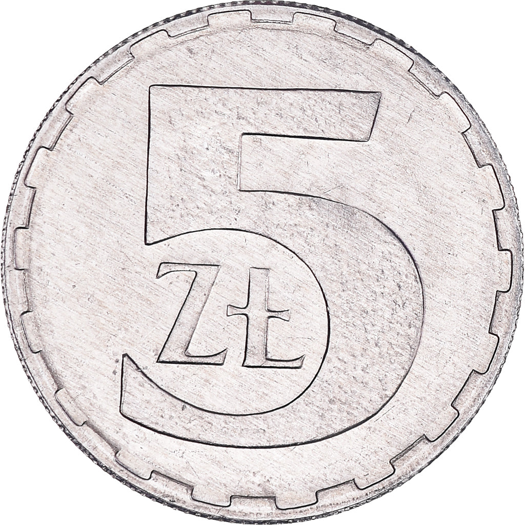 Moneta, Polska, 5 Zlotych, 1990, Warsaw, MS(63), Aluminium, KM:81.3