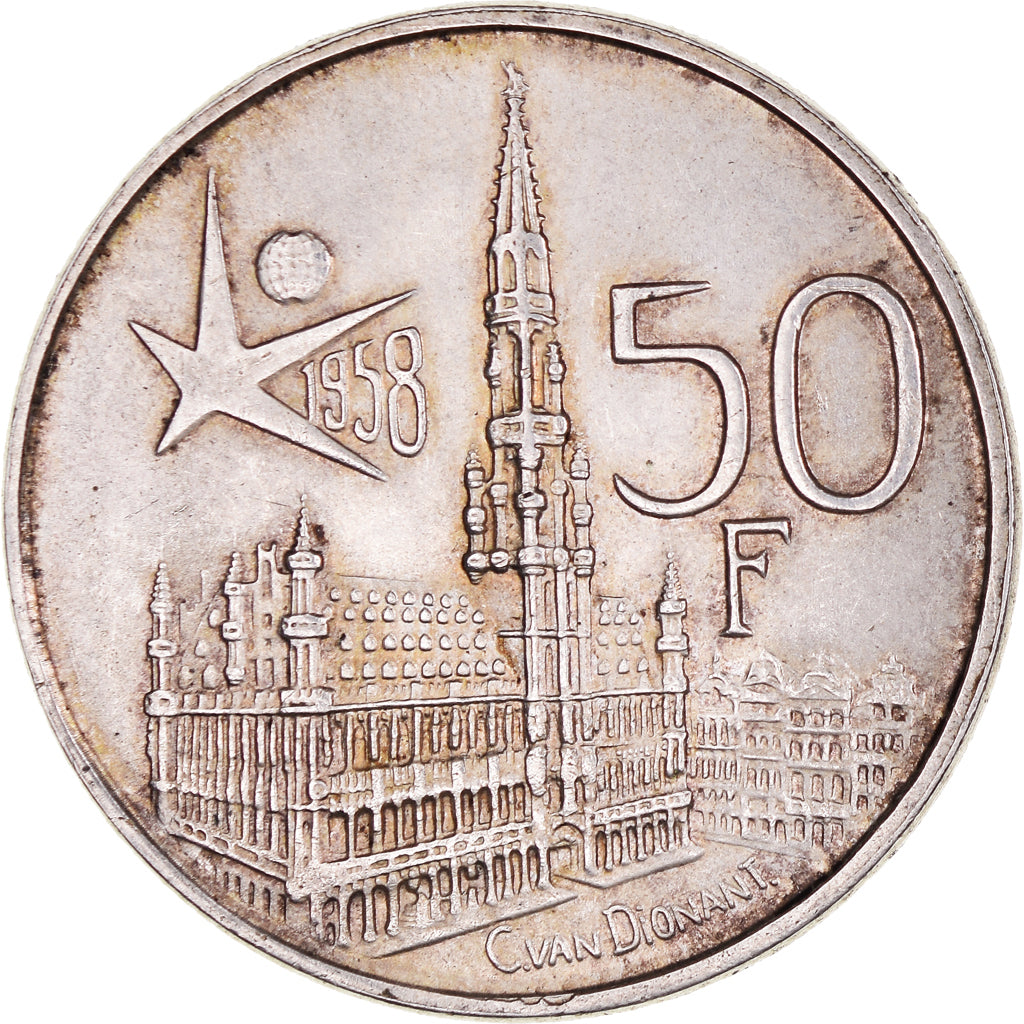 Coin, Belgium, 50 Francs, 50 Frank, 1958, Brussels, AU(55-58), Silver, KM:151.1