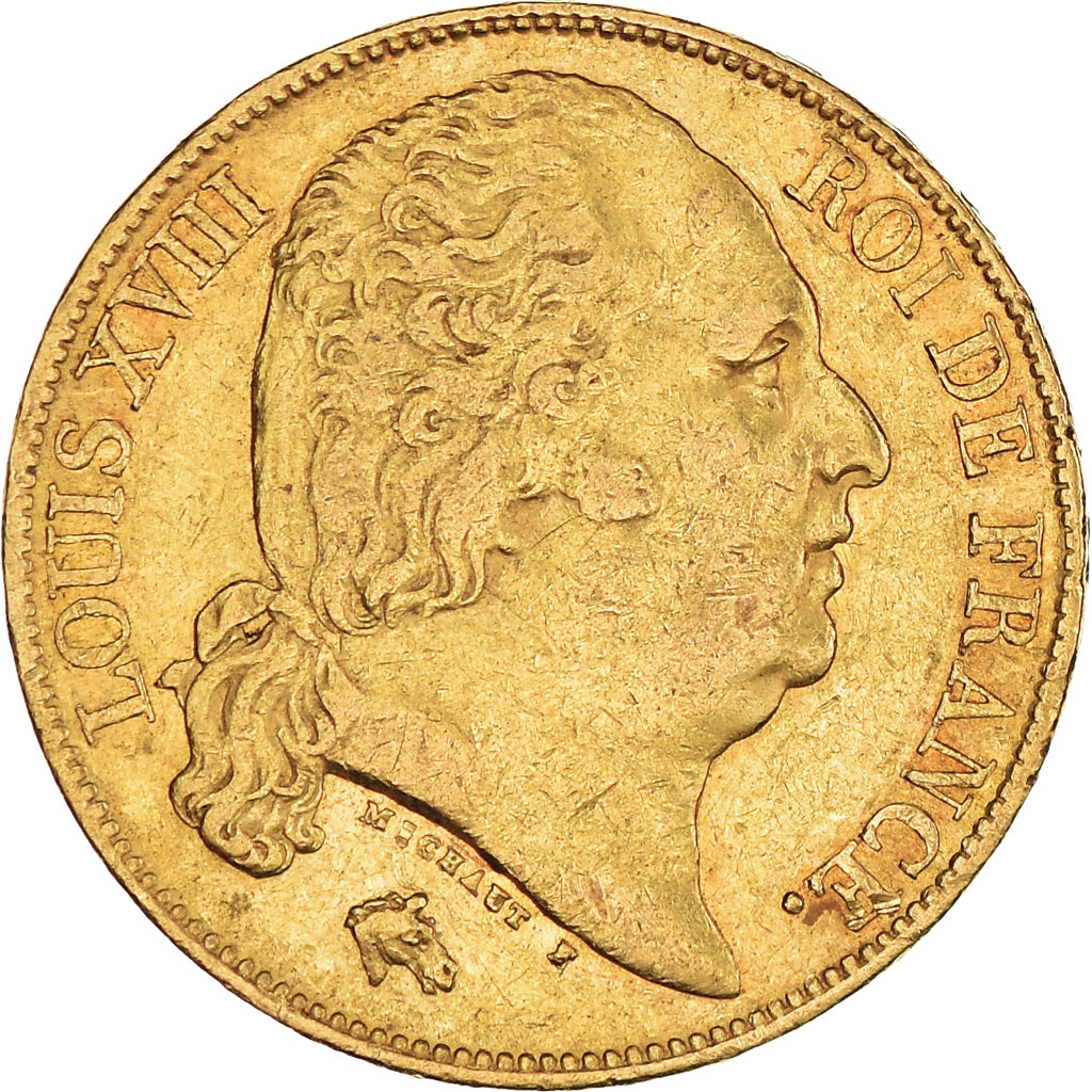 Coin, France, Louis XVIII, Louis XVIII, 20 Francs, 1817, Paris, AU(50-53), Gold