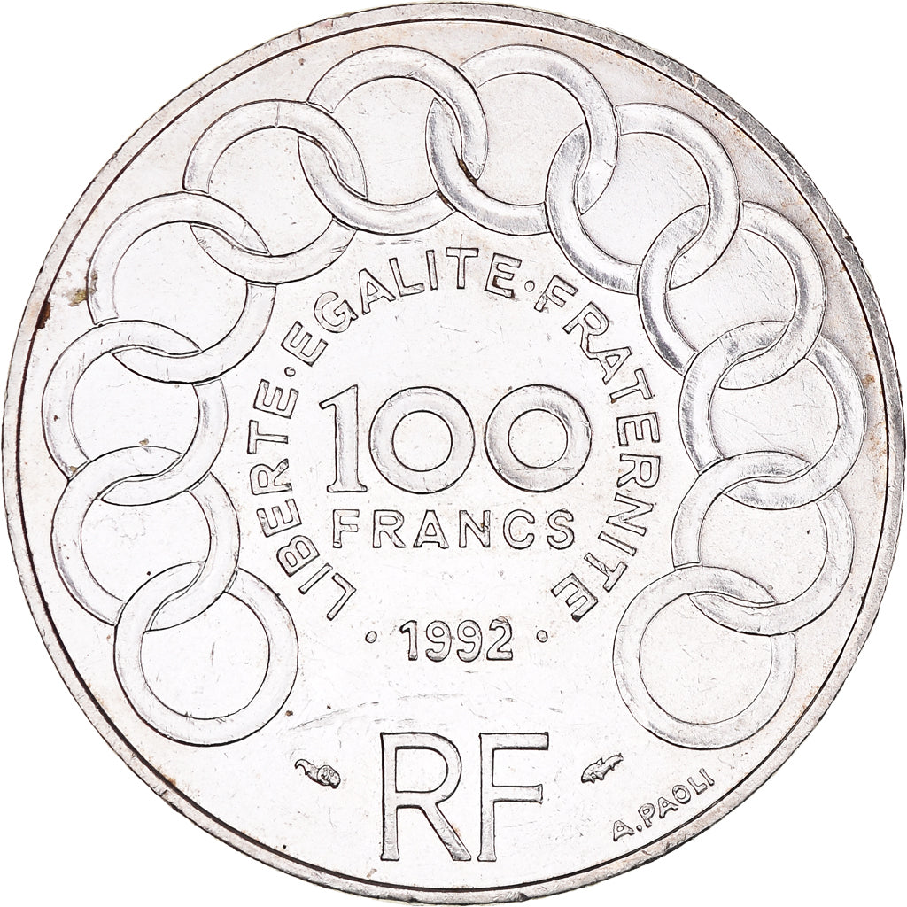 Coin, France, Jean Monnet, 100 Francs, 1992, Paris, EF(40-45), Silver, KM:1120