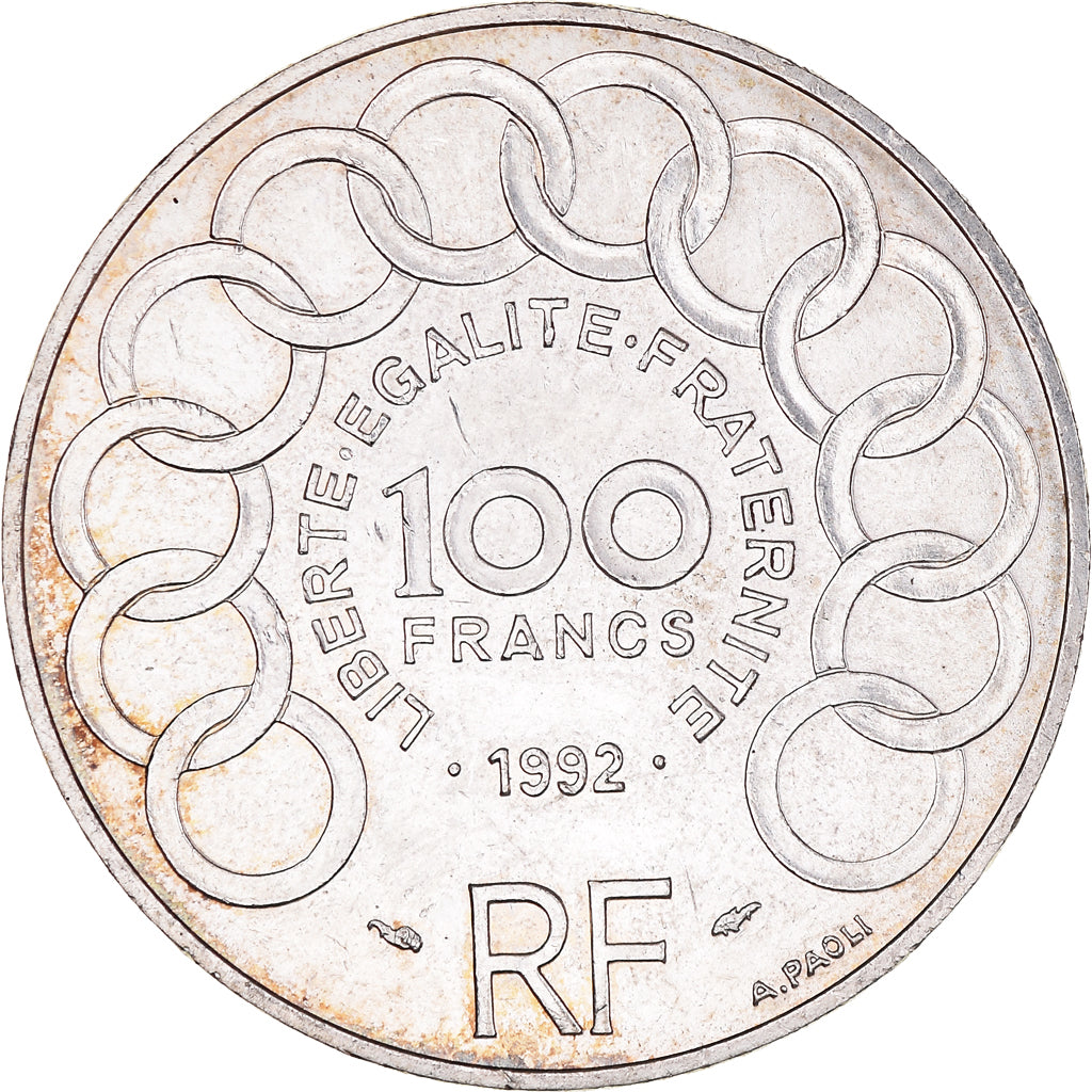 Coin, France, Jean Monnet, 100 Francs, 1992, Paris, AU(50-53), Silver, KM:1120