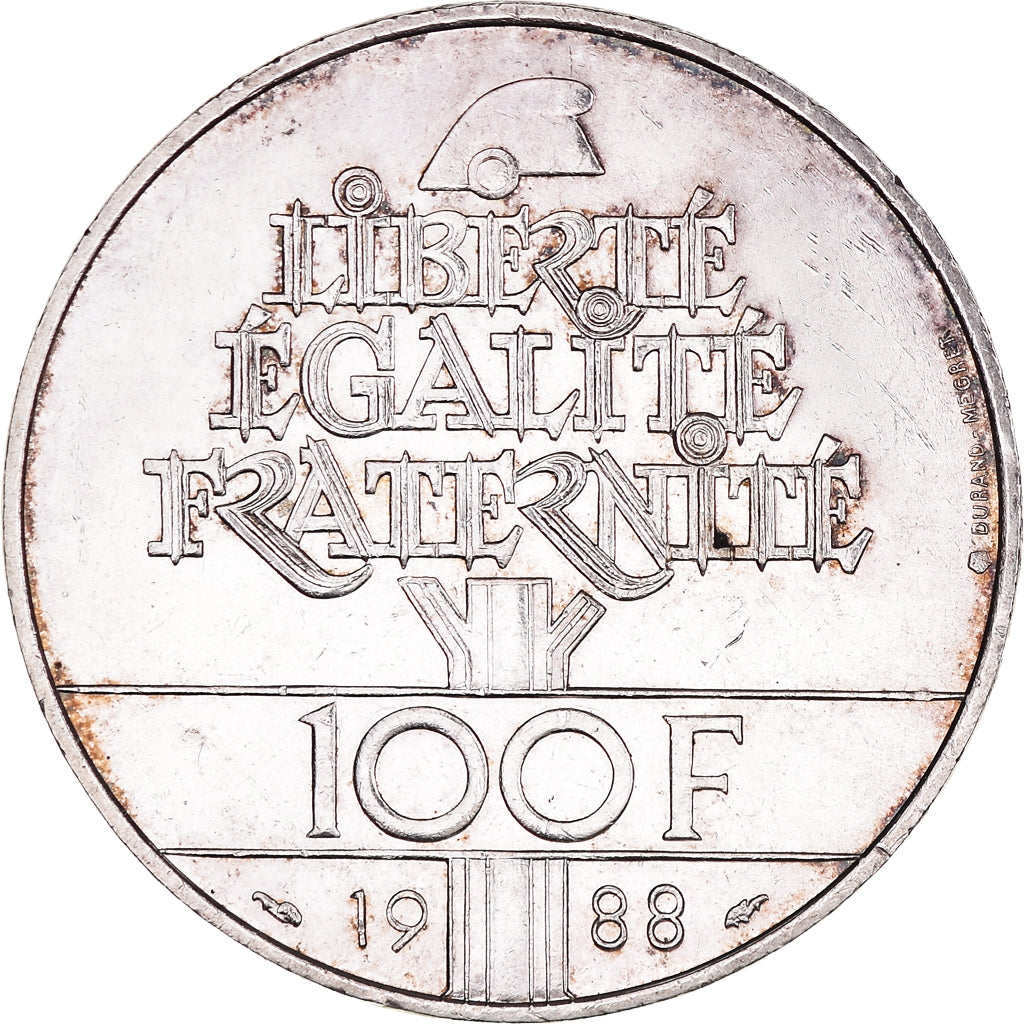 Coin, France, Fraternité, 100 Francs, 1988, EF(40-45), Silver, KM:966