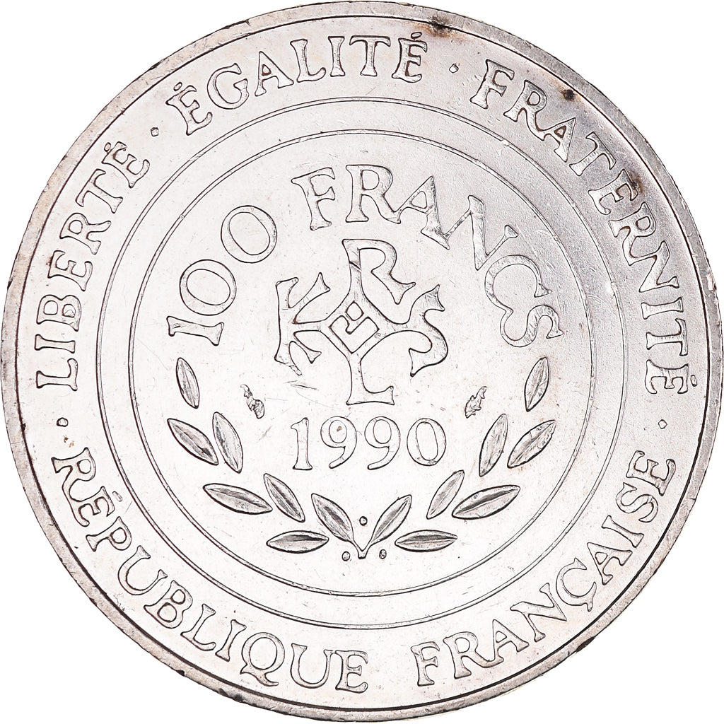 Coin, France, Charlemagne, 100 Francs, 1990, EF(40-45), Silver, KM:982
