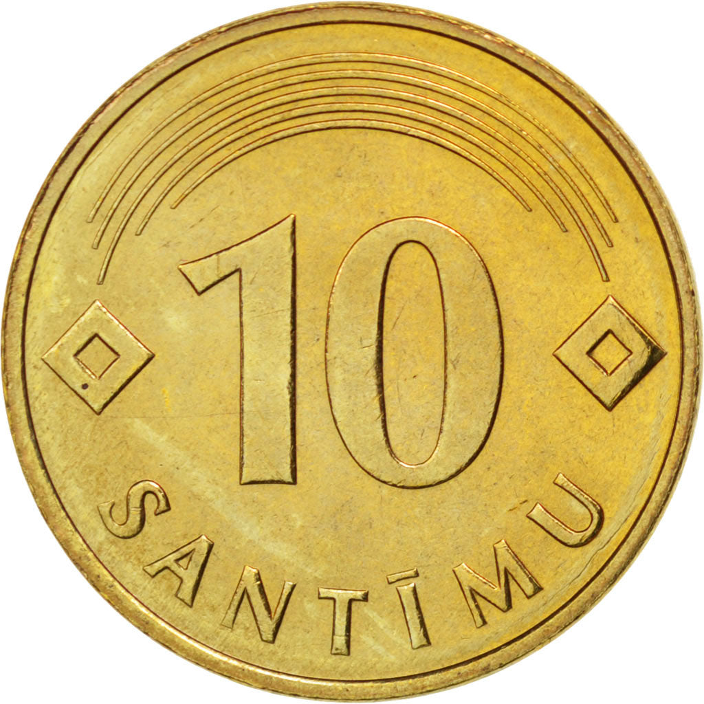 Coin, Latvia, 10 Santimu, 1992, MS(63), Nickel-brass, KM:17