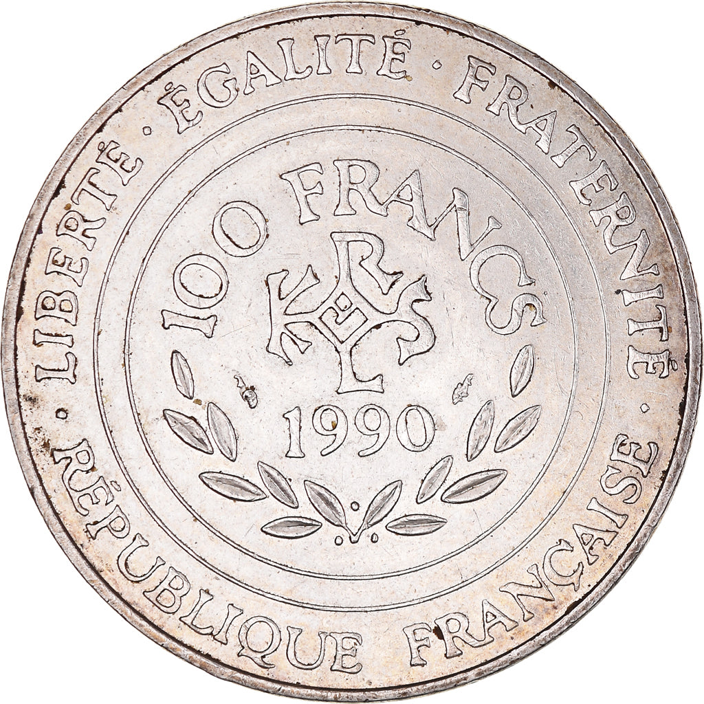 Münze, Frankreich, Charlemagne, 100 Francs, 1990, SS+, Silber, KM:982