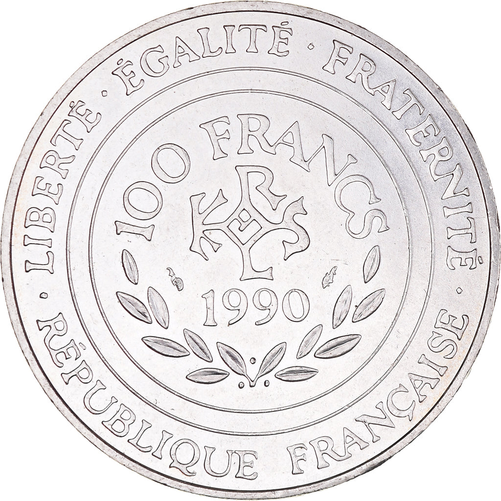 Coin, France, Charlemagne, 100 Francs, 1990, AU(55-58), Silver, KM:982