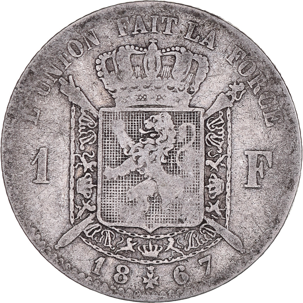 Coin, Belgium, Leopold II, Franc, 1867, Brussels, VF(20-25), Silver, KM:28.1