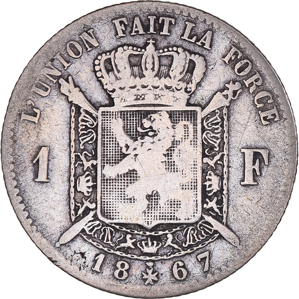 Coin, Belgium, Leopold II, Franc, 1867, Brussels, VF(20-25), Silver, KM:28.1