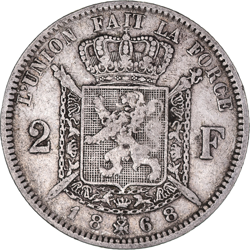 Coin, Belgium, Leopold II, 2 Francs, 2 Frank, 1868, VF(20-25), Silver, KM:30.1