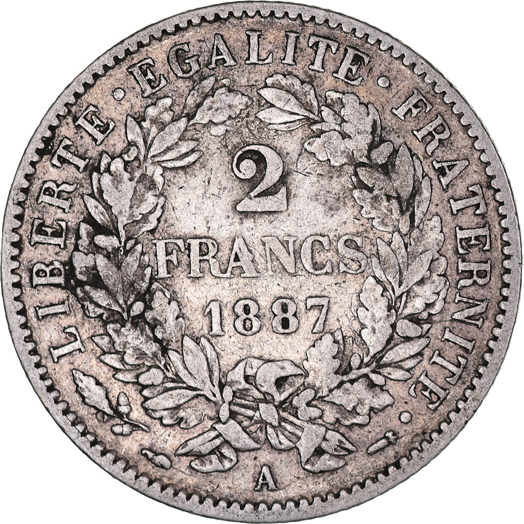 Coin, France, Cérès, 2 Francs, 1887, Paris, EF(40-45), Silver, KM:817.1