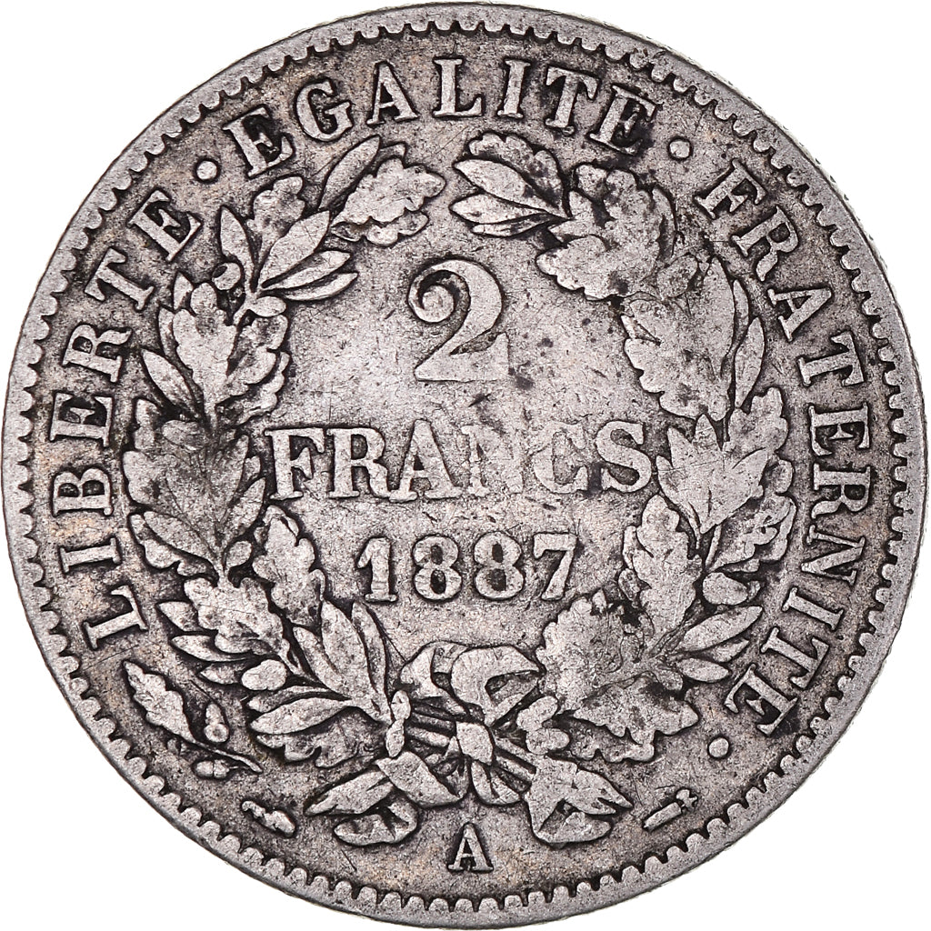 Coin, France, Cérès, 2 Francs, 1887, Paris, VF(30-35), Silver, KM:817.1