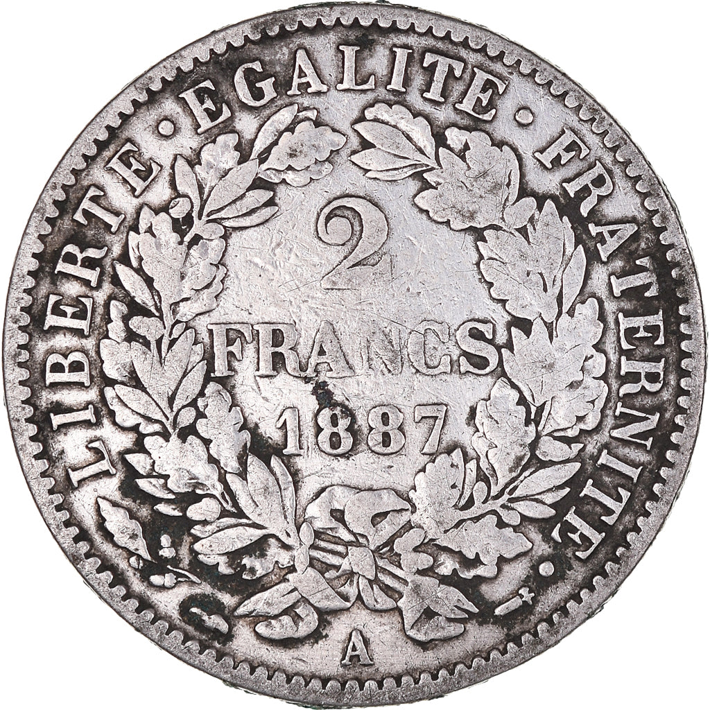 Coin, France, Cérès, 2 Francs, 1887, Paris, VF(30-35), Silver, KM:817.1