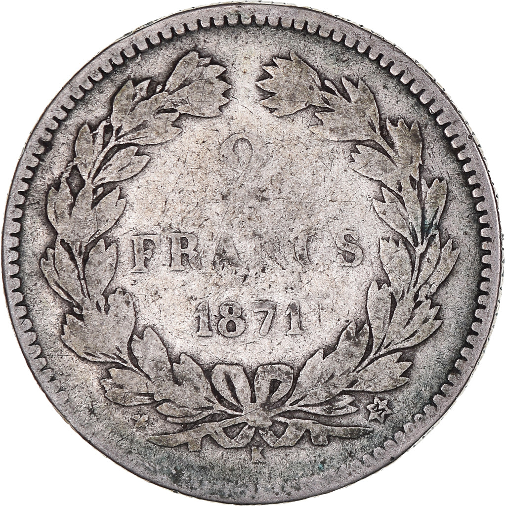 Monnaie, France, Cérès, 2 Francs, 1871, Bordeaux, B, Argent, Gadoury:529