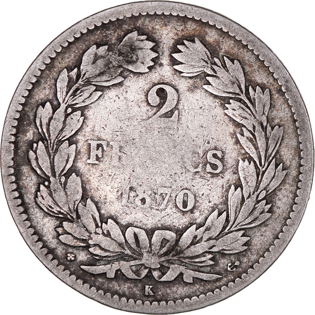 Munten, Frankrijk, Cérès, 2 Francs, 1870, Bordeaux, ZG+, Zilver, KM:816.2