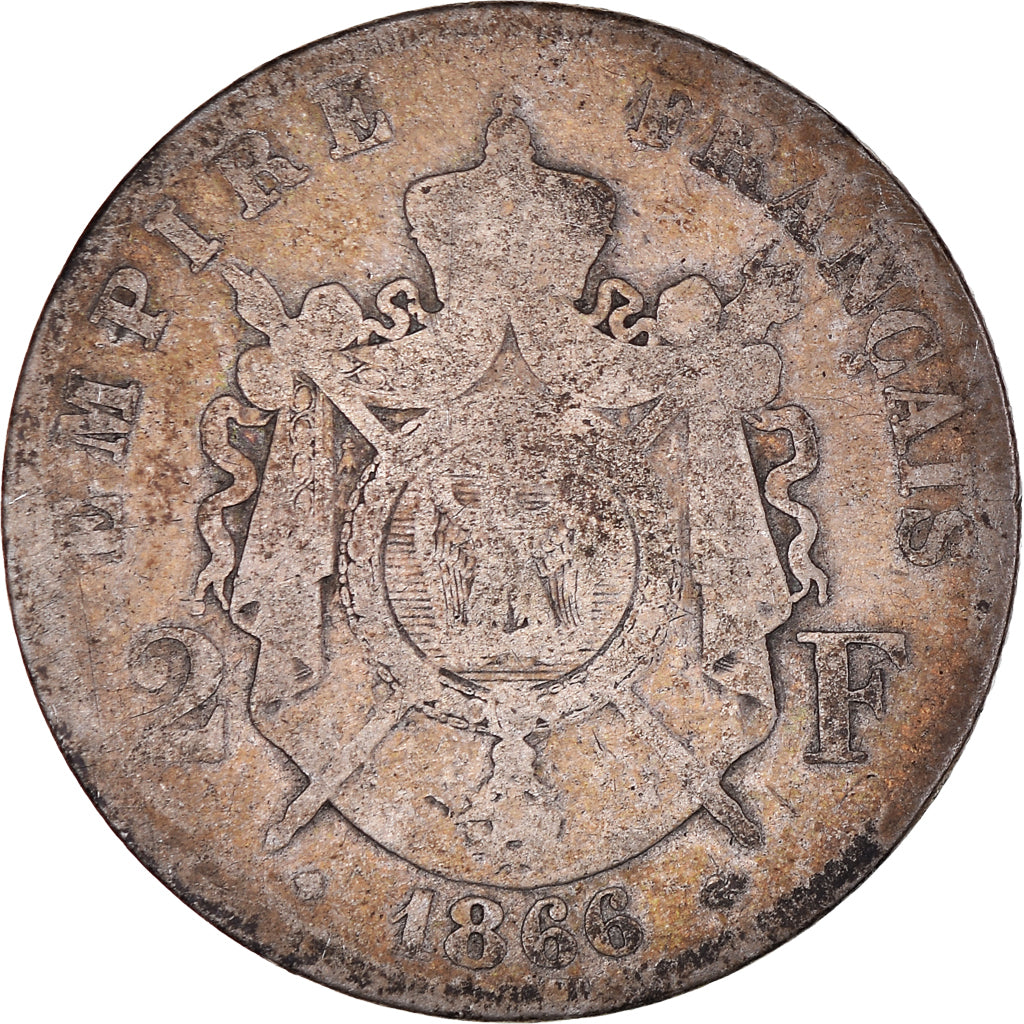 Coin, France, Napoleon III, Napoléon III, 2 Francs, 1866, Strasbourg, F(12-15)