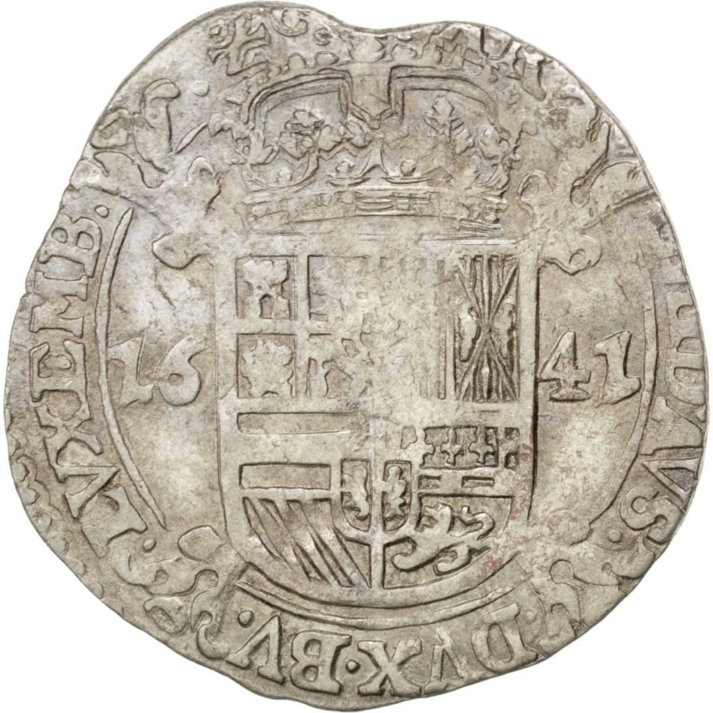 SPANISH NETHERLANDS, Escalin, 1641, Luxembourg, KM #13, AU(50-53), Silver, 4.90