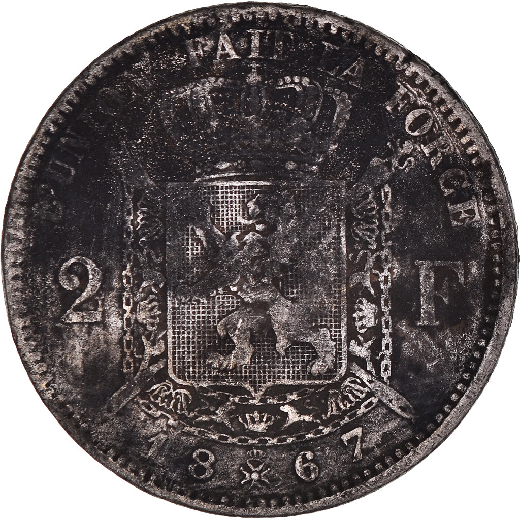 Coin, Belgium, Leopold II, 2 Francs, 2 Frank, 1867, VG(8-10), Silver, KM:30.1