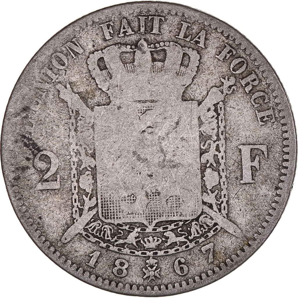 Moneta, Belgio, Leopold II, 2 Francs, 2 Frank, 1867, B+, Argento, KM:30.1