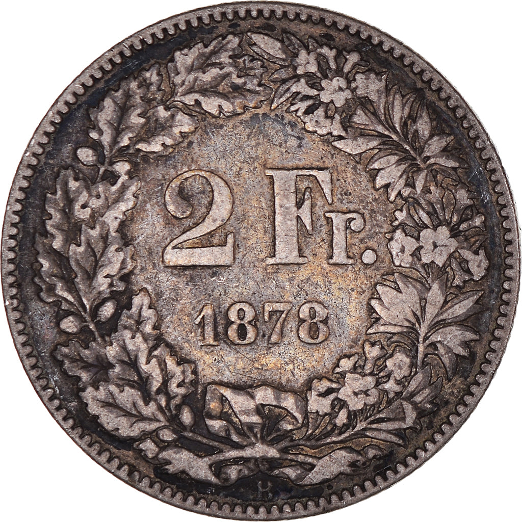 Coin, Switzerland, 2 Francs, 1878, Bern, VF(30-35), Silver, KM:21