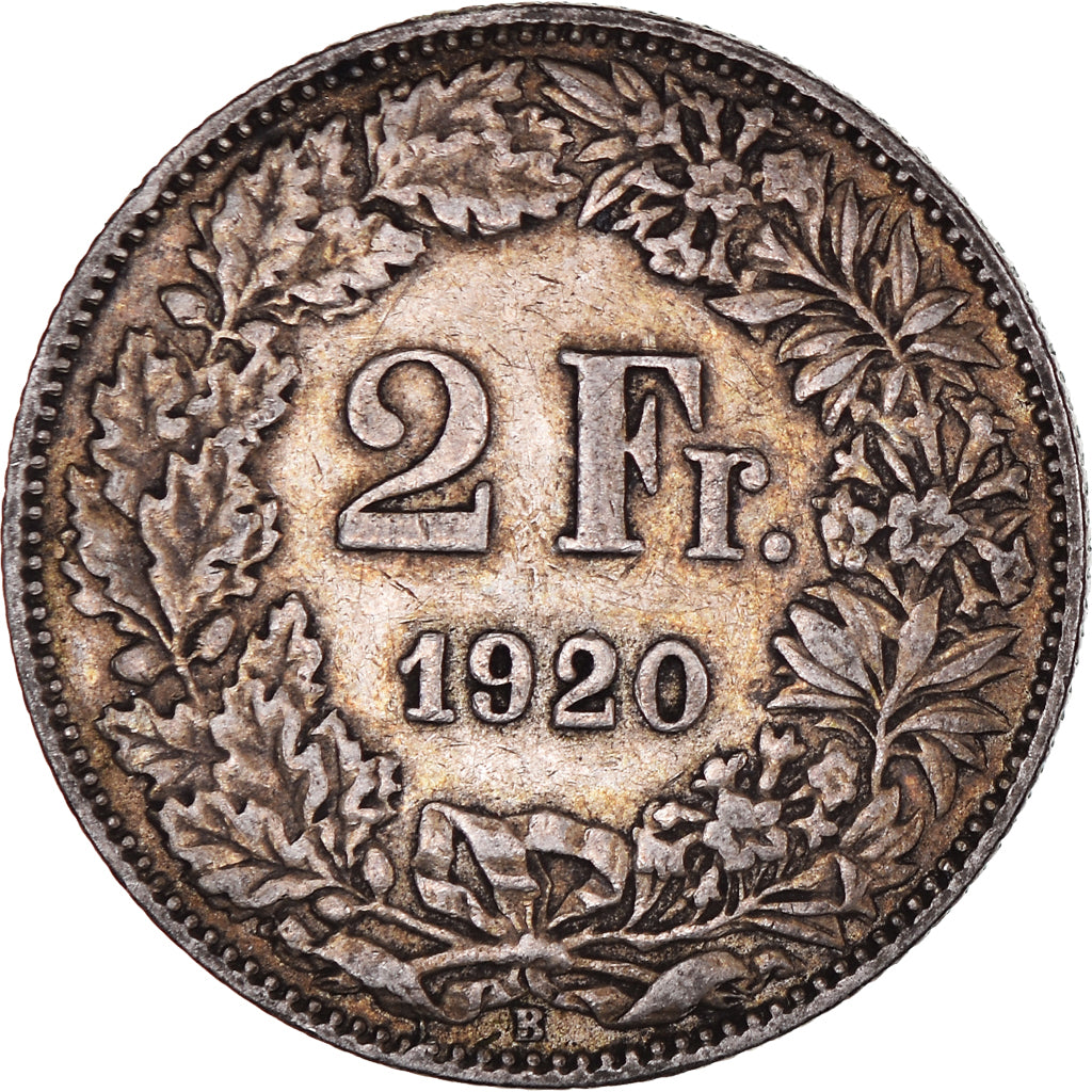 Coin, Switzerland, 2 Francs, 1920, Bern, EF(40-45), Silver, KM:21