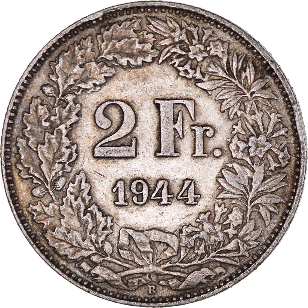 Coin, Switzerland, 2 Francs, 1944, Bern, AU(50-53), Silver, KM:21