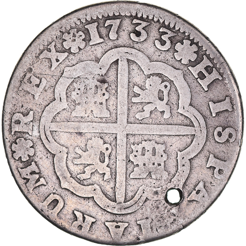 Coin, Spain, Philip V, 2 Reales, 1733, Seville, VG(8-10), Silver, KM:355
