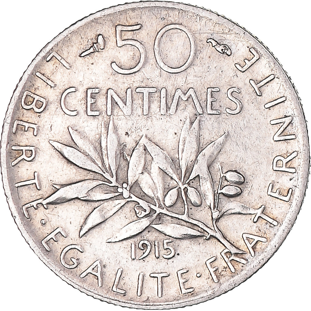 Moneta, Francia, Semeuse, 50 Centimes, 1915, Paris, BB+, Argento, KM:854