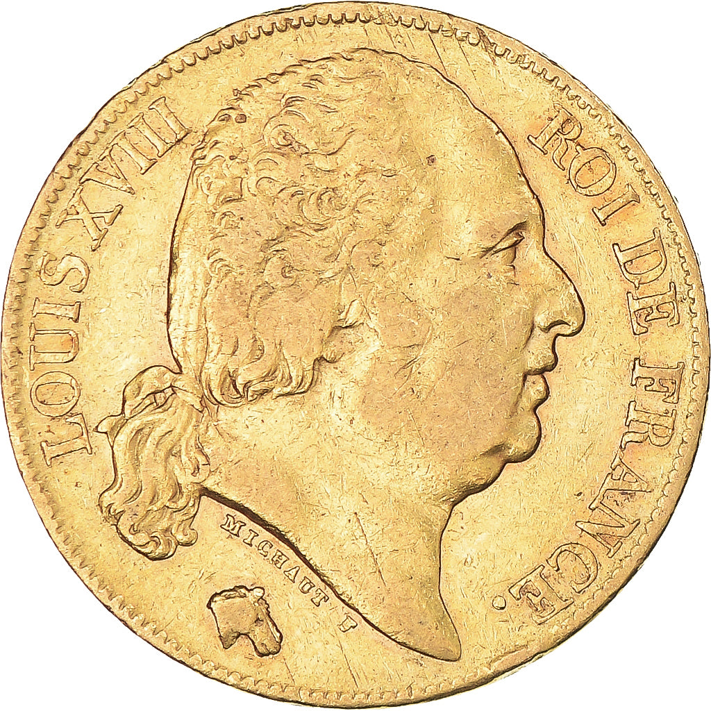 Munten, Frankrijk, Louis XVIII, Louis XVIII, 20 Francs, 1820, Paris, ZF, Goud