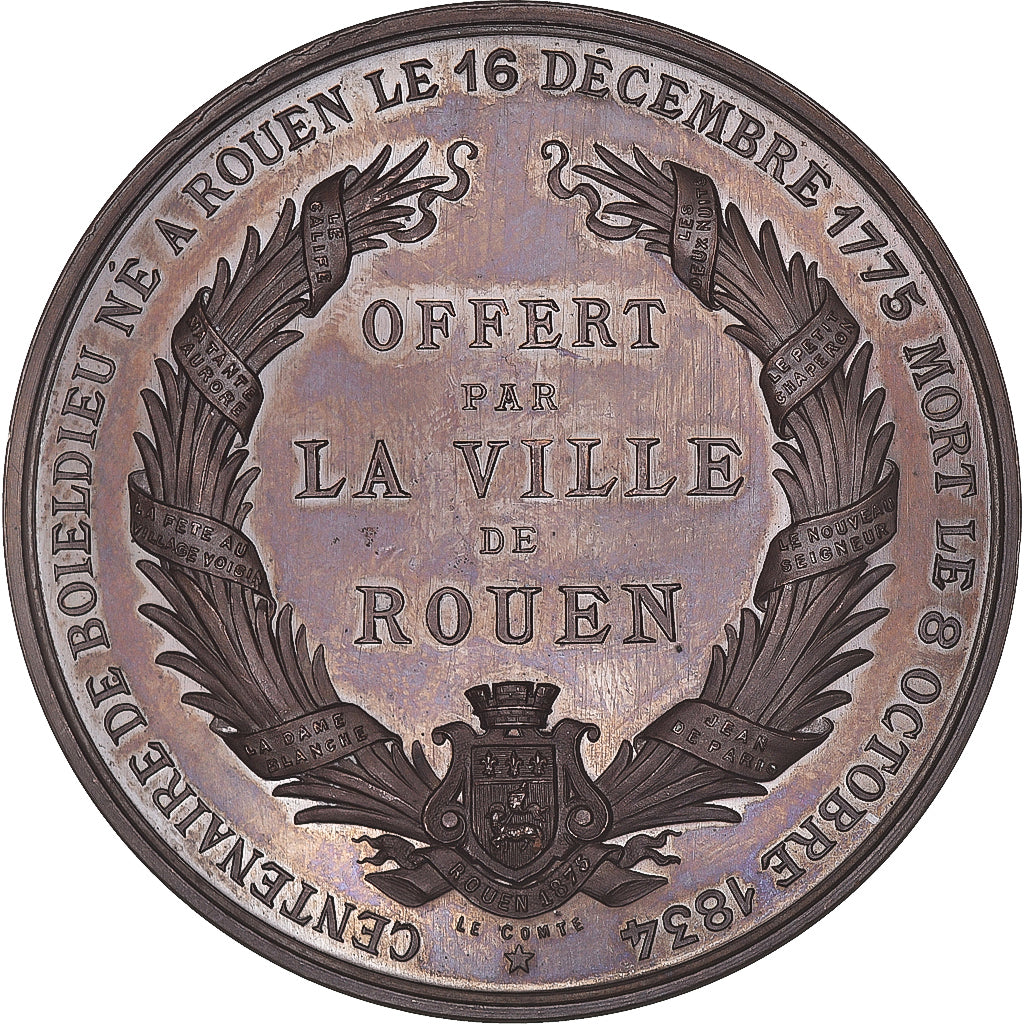 France, Medal, Centenaire du décès de Boieldieu, Rouen, 1875, Lagrange