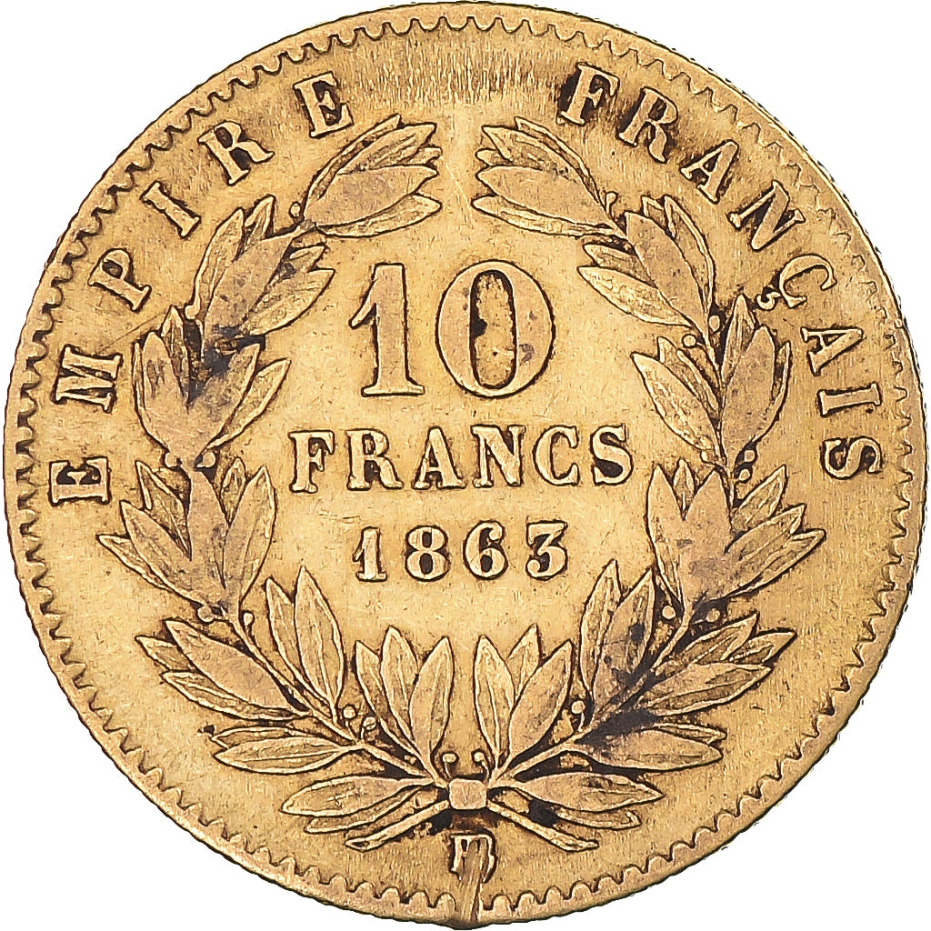Moneta, Francia, Napoleon III, Napoléon III, 10 Francs, 1863, Strasbourg, BB