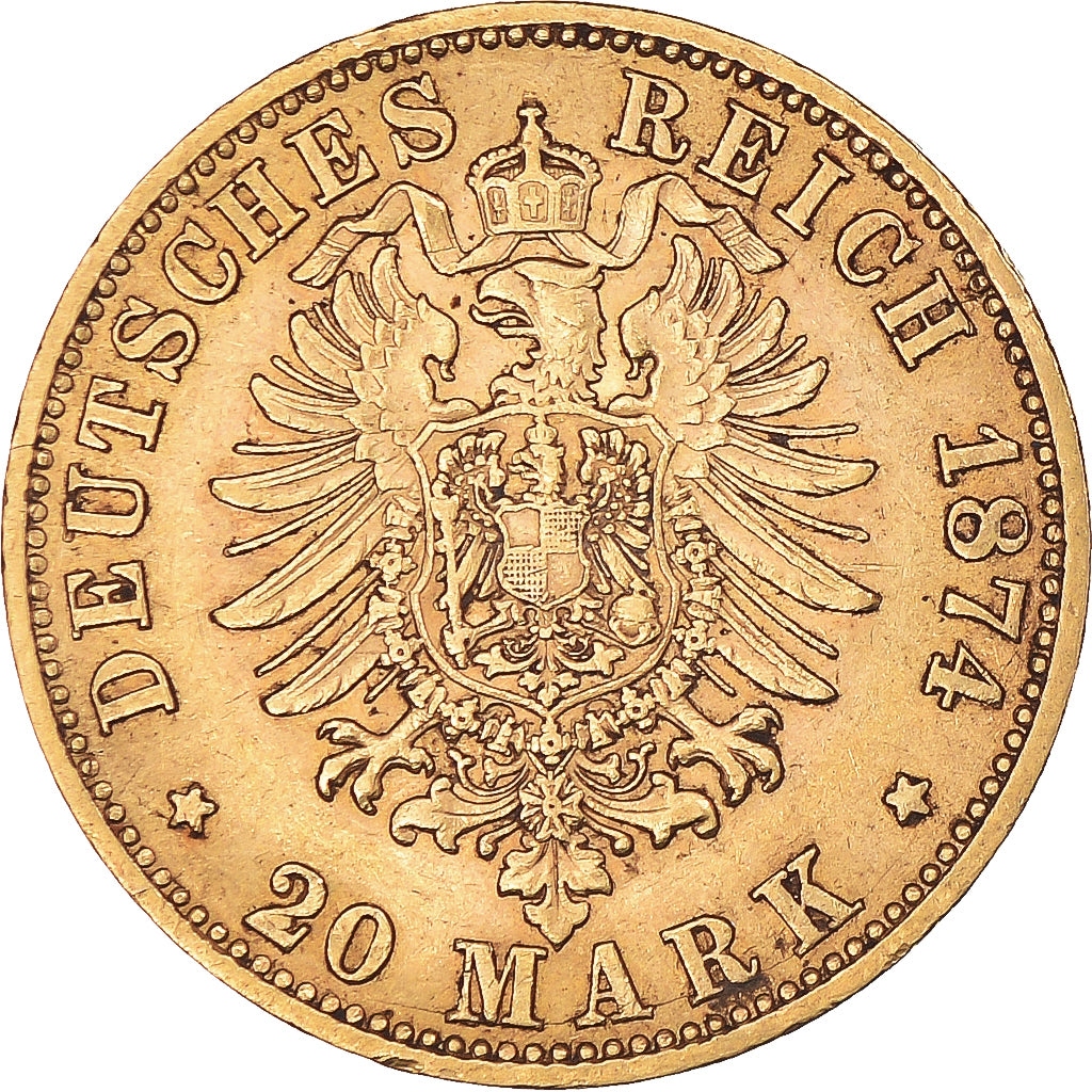 Moneda, Estados alemanes, PRUSSIA, Wilhelm I, 20 Mark, 1874, Frankfurt, MBC