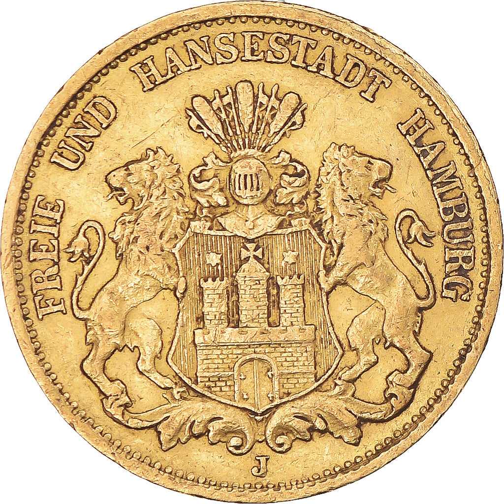 Moneda, Estados alemanes, HAMBURG, 20 Mark, 1878, Hamburg, MBC+, Oro, KM:602