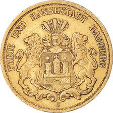 Moneda, Estados alemanes, HAMBURG, 20 Mark, 1878, Hamburg, MBC+, Oro, KM:602