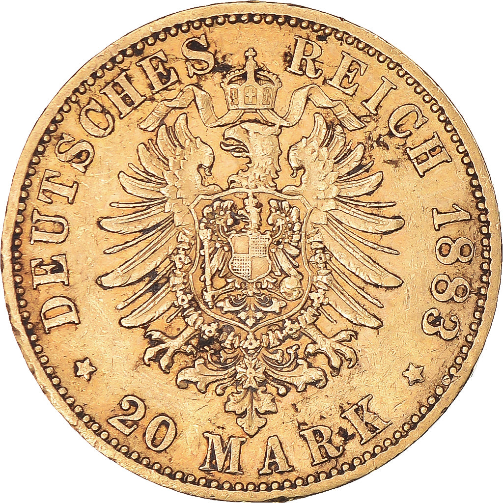 Moneda, Estados alemanes, PRUSSIA, Wilhelm I, 20 Mark, 1883, Berlin, MBC, Oro