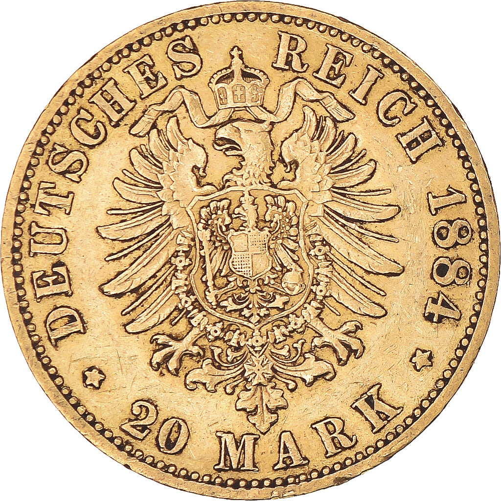 Coin, German States, PRUSSIA, Wilhelm I, 20 Mark, 1884, Berlin, AU(50-53), Gold