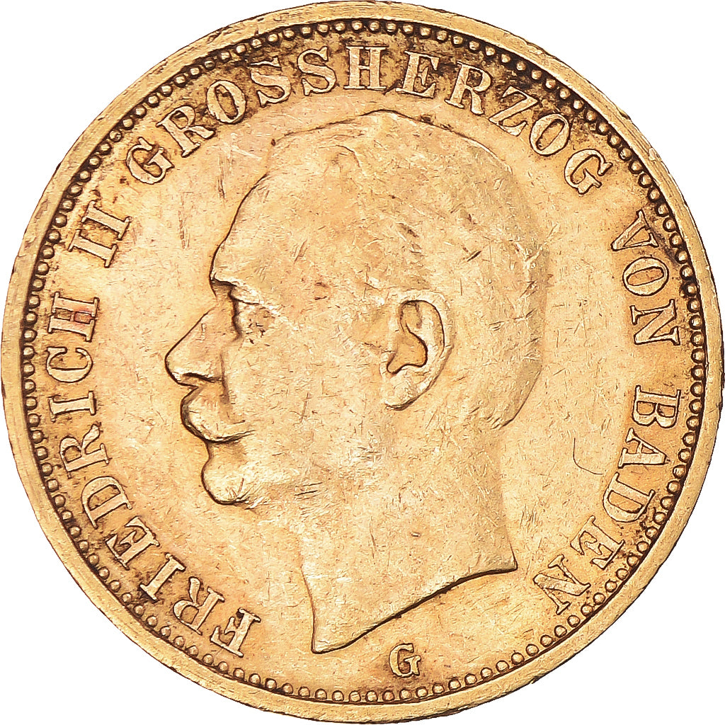 Coin, German States, BADEN, Friedrich II, 20 Mark, 1911, Stuttgart, AU(55-58)