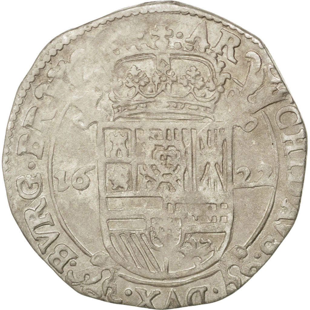 SPANISH NETHERLANDS, Escalin, 1622, Brabant, KM #52.3, EF(40-45), Silver, 4.04