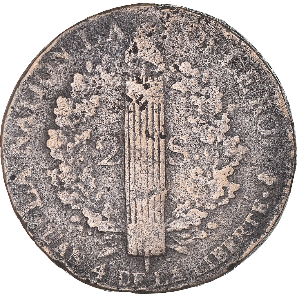Coin, France, 2 sols françois, 2 Sols, 1792, Paris, VF(30-35), Bronze, KM:603.1