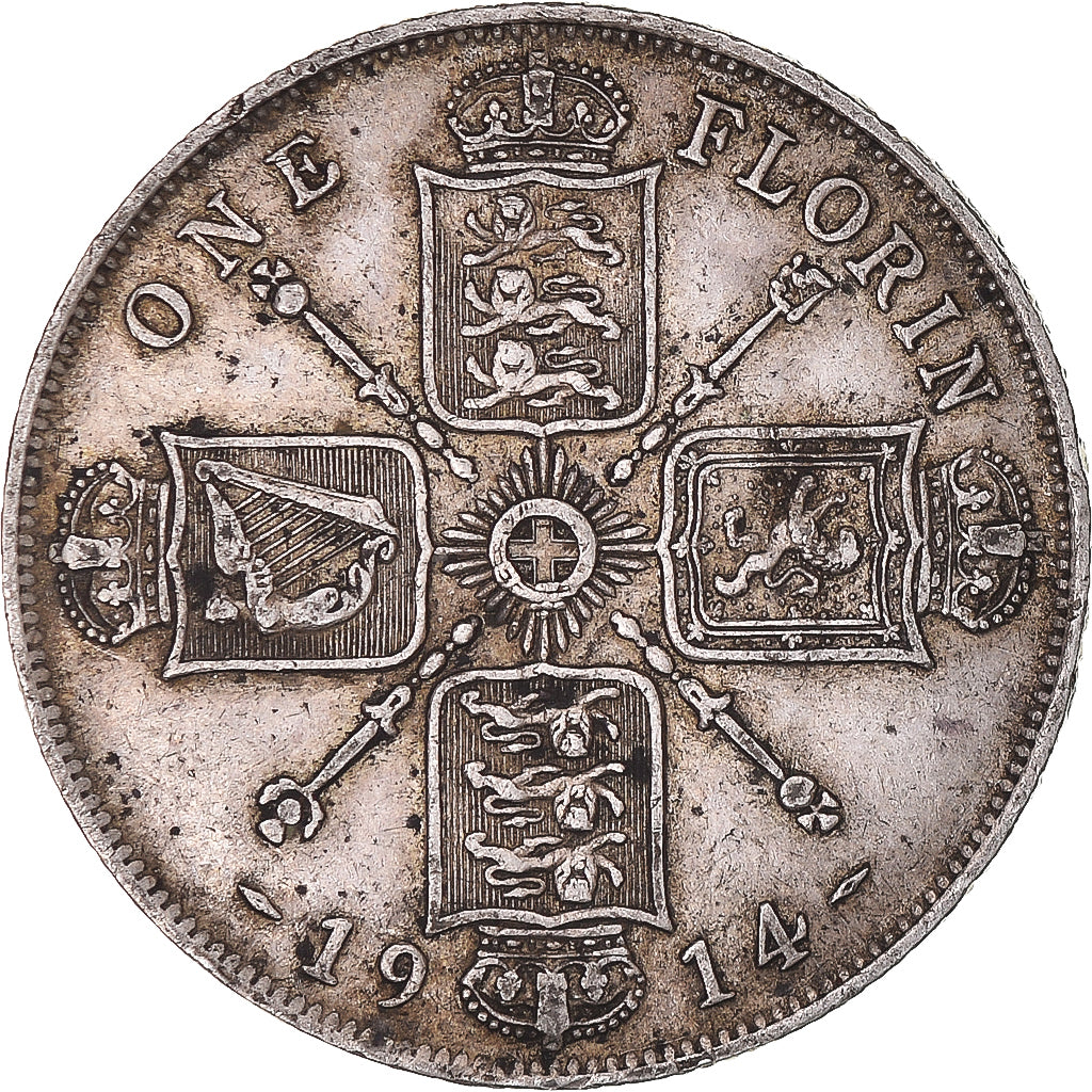 Coin, Great Britain, George V, Florin, Two Shillings, 1914, EF(40-45), Silver