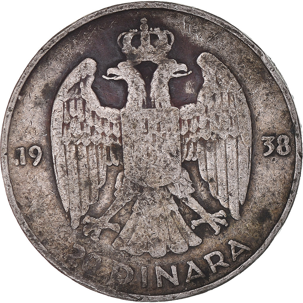 Coin, Yugoslavia, Petar II, 20 Dinara, 1938, VF(30-35), Silver, KM:23